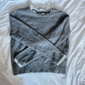 Zara Gray Lace Trim Sweater